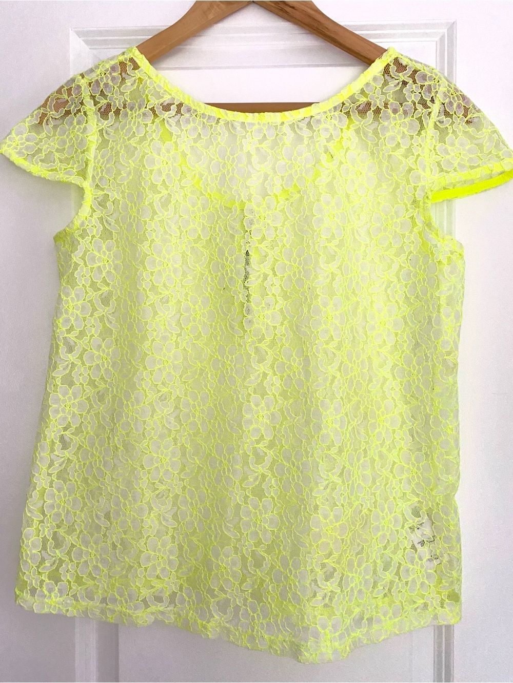 Neon Yellow Floral Lace Top — women’s Size S/M
